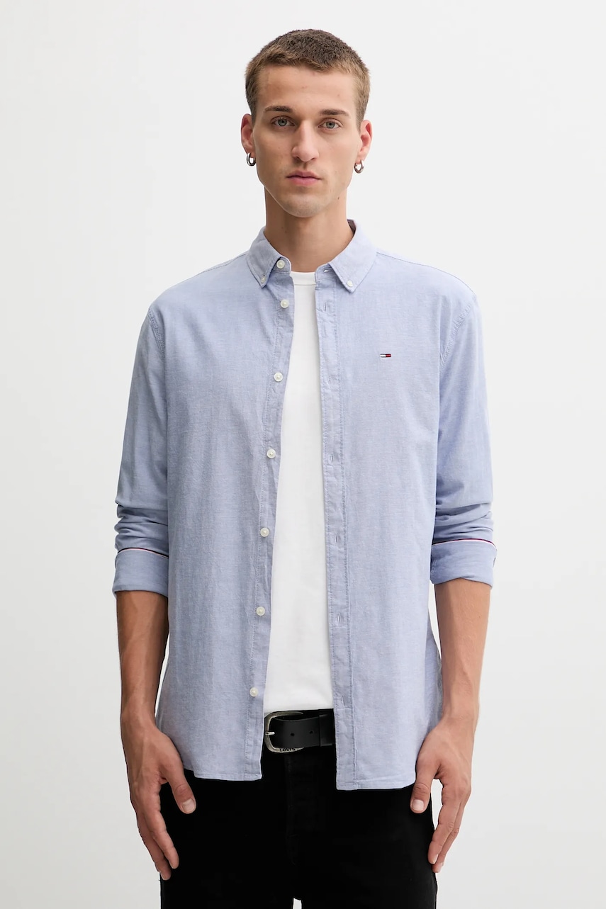 Tommy Jeans cămașă culoarea bej, cu guler button-down, slim, DM0DM09594