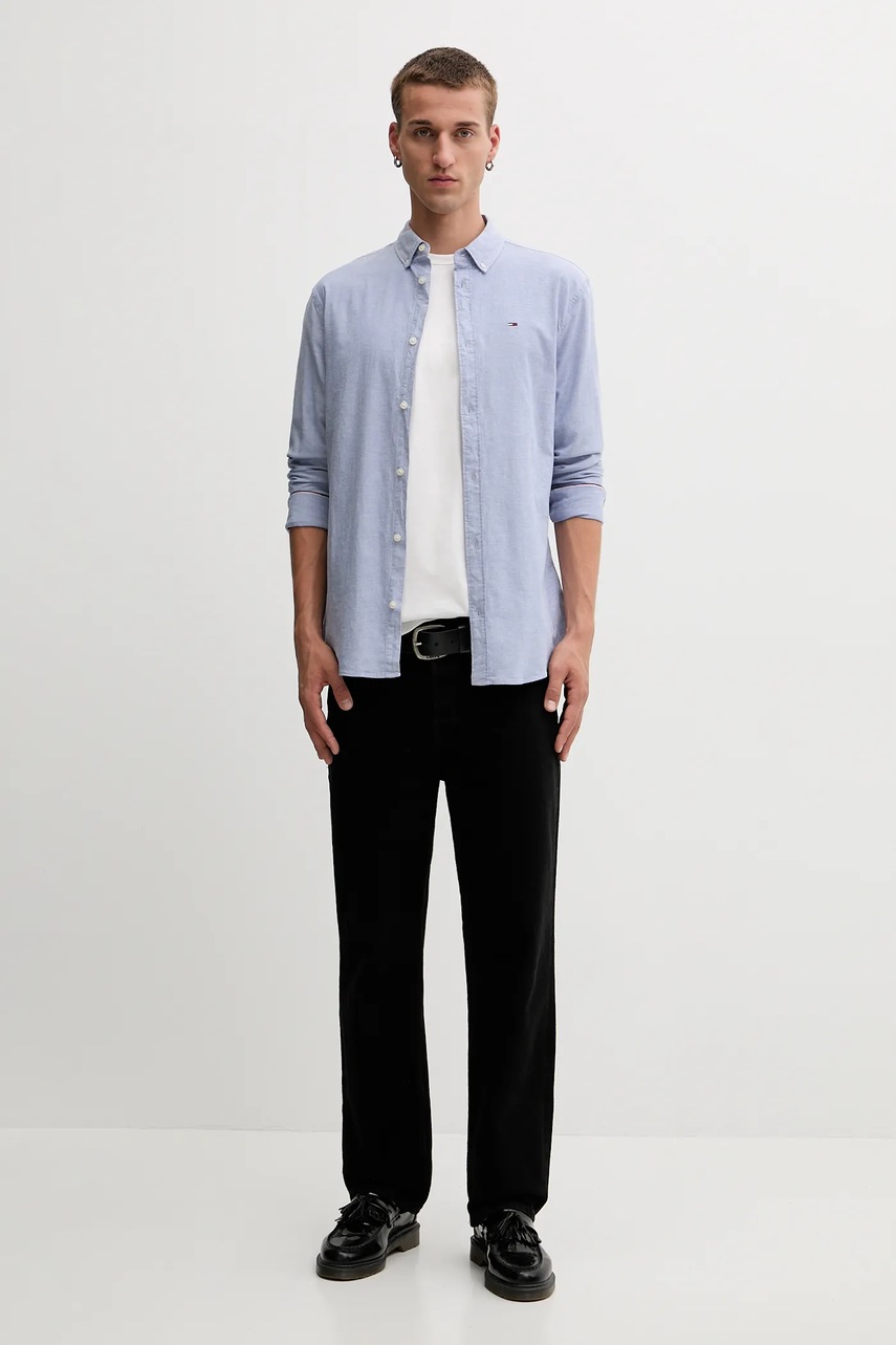 Рубашка Tommy Jeans цвет бежевый slim воротник button-down DM0DM09594 Рубашка Tommy Jeans цвет бежевый slim воротник button-down DM0DM09594