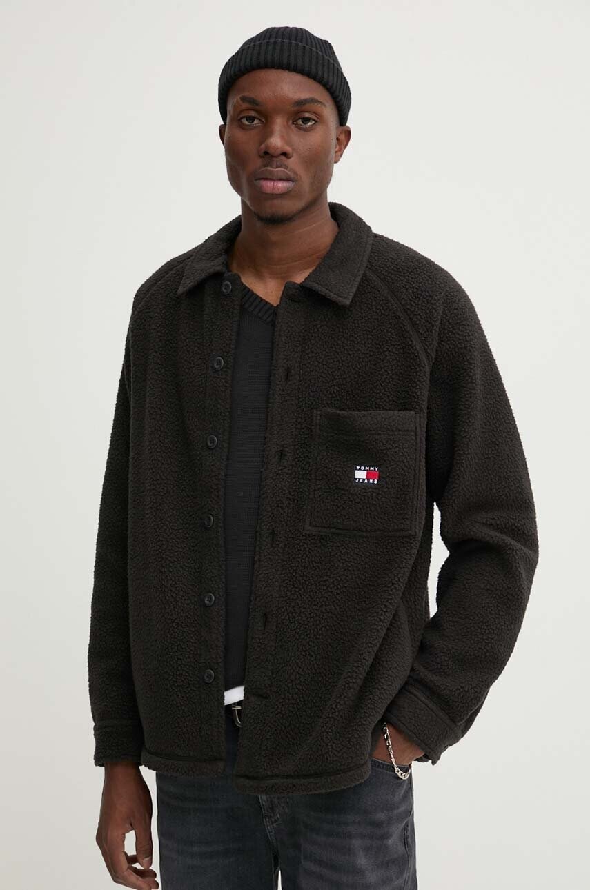 Levně Košilová bunda Tommy Jeans černá barva, DM0DM19647