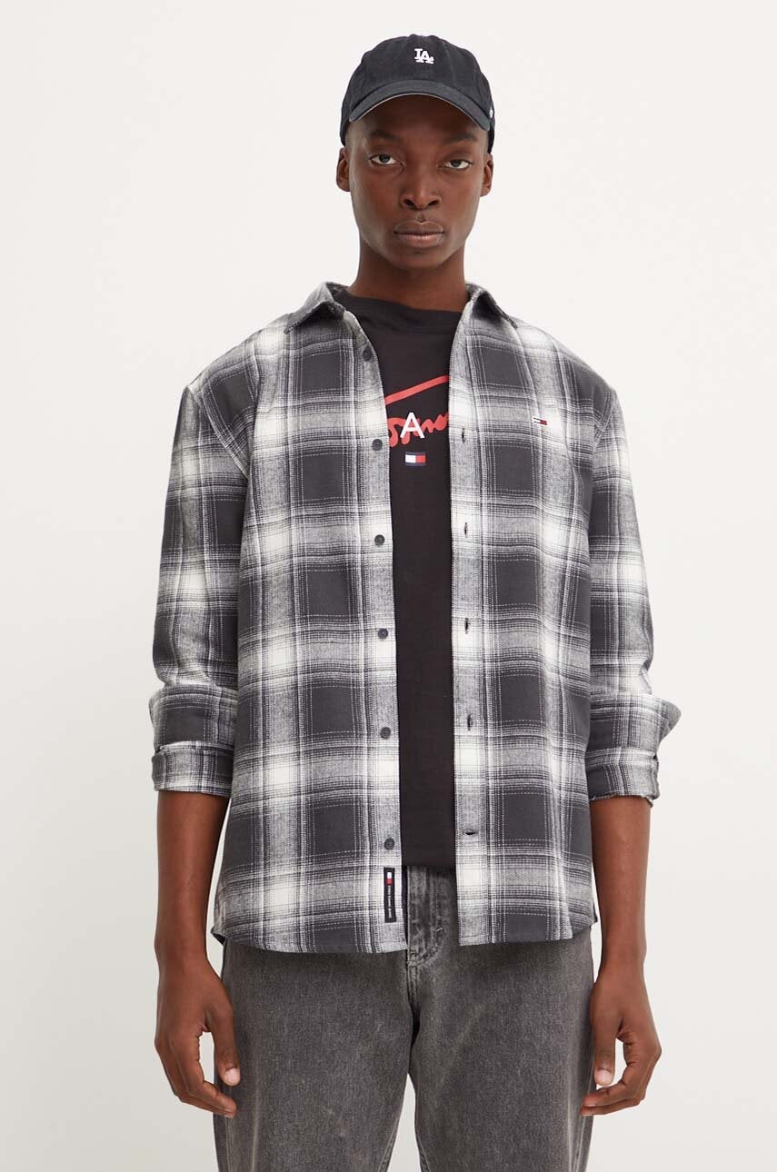 Tommy Jeans camasa din bumbac barbati, culoarea gri, cu guler clasic, regular, DM0DM19651 Tommy Jeans camasa din bumbac barbati, culoarea gri, cu guler clasic, regular, DM0DM19651
