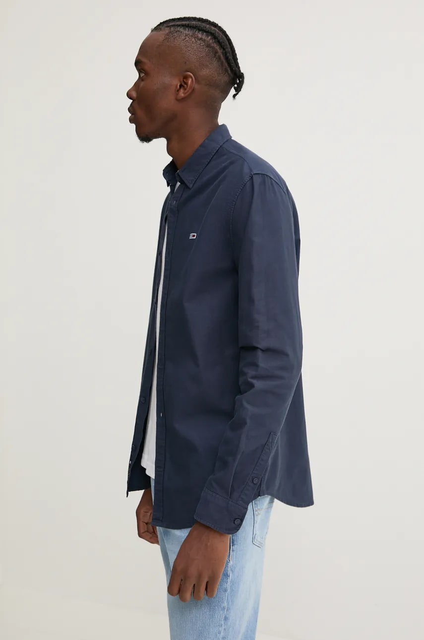 Tommy Jeans camasa din bumbac barbati, culoarea albastru marin, cu guler clasic, regular, DM0DM20458 Tommy Jeans camasa din bumbac barbati, culoarea albastru marin, cu guler clasic, regular, DM0DM20458