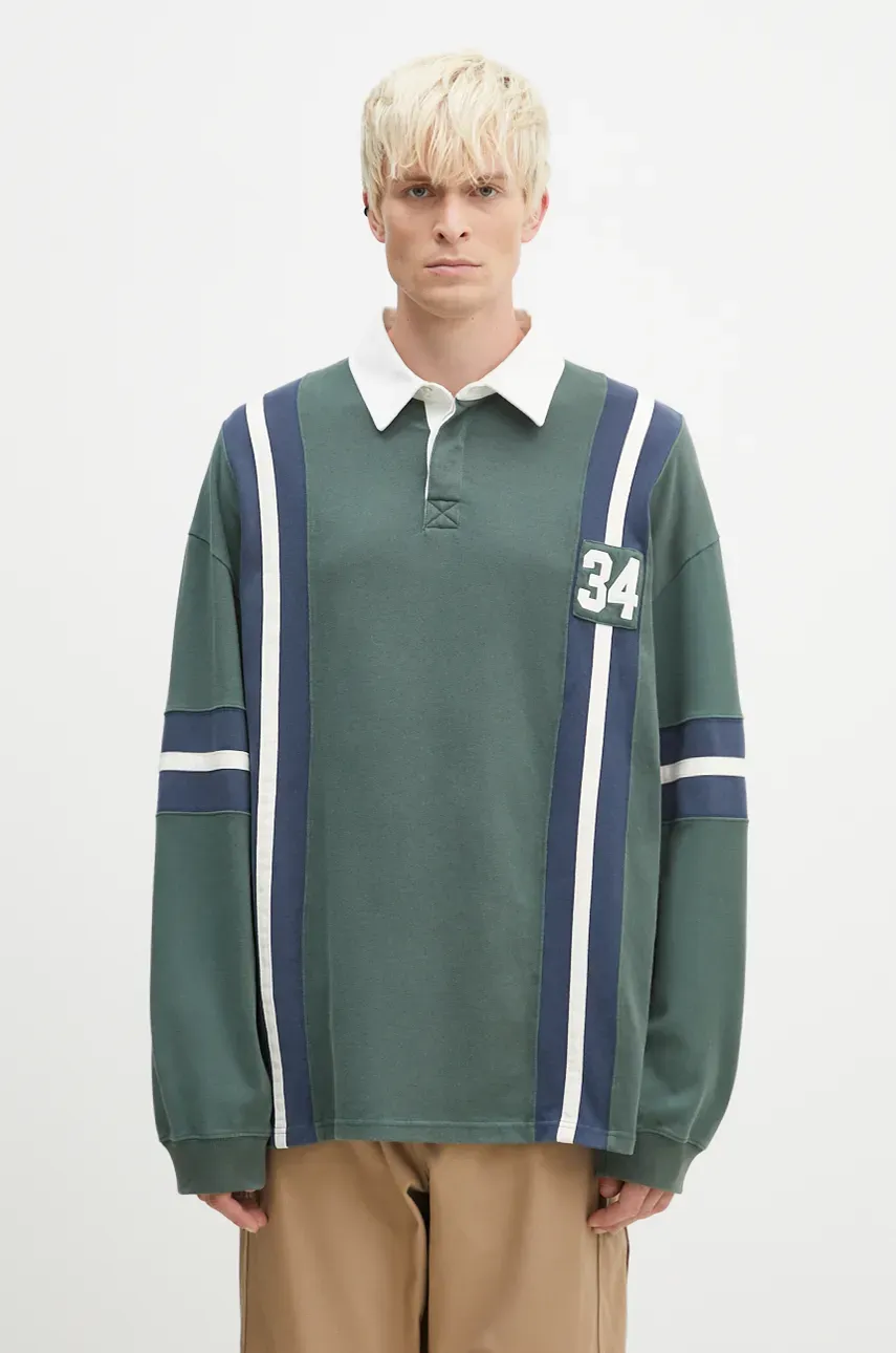 AMBUSH hanorac de bumbac Striped Rugby Shirt barbati, culoarea verde, cu imprimeu, BMGC002F24JER0015245