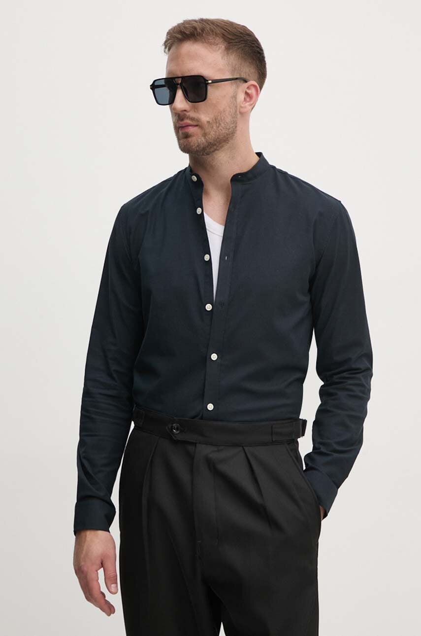 Lindbergh camasa barbati, culoarea negru, cu guler stand-up, slim, 30-203174A Lindbergh camasa barbati, culoarea negru, cu guler stand-up, slim, 30-203174A