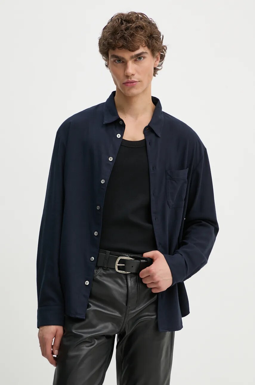 ZADIG&VOLTAIRE camasa barbati, culoarea albastru marin, cu guler clasic, relaxed, WMSH00292