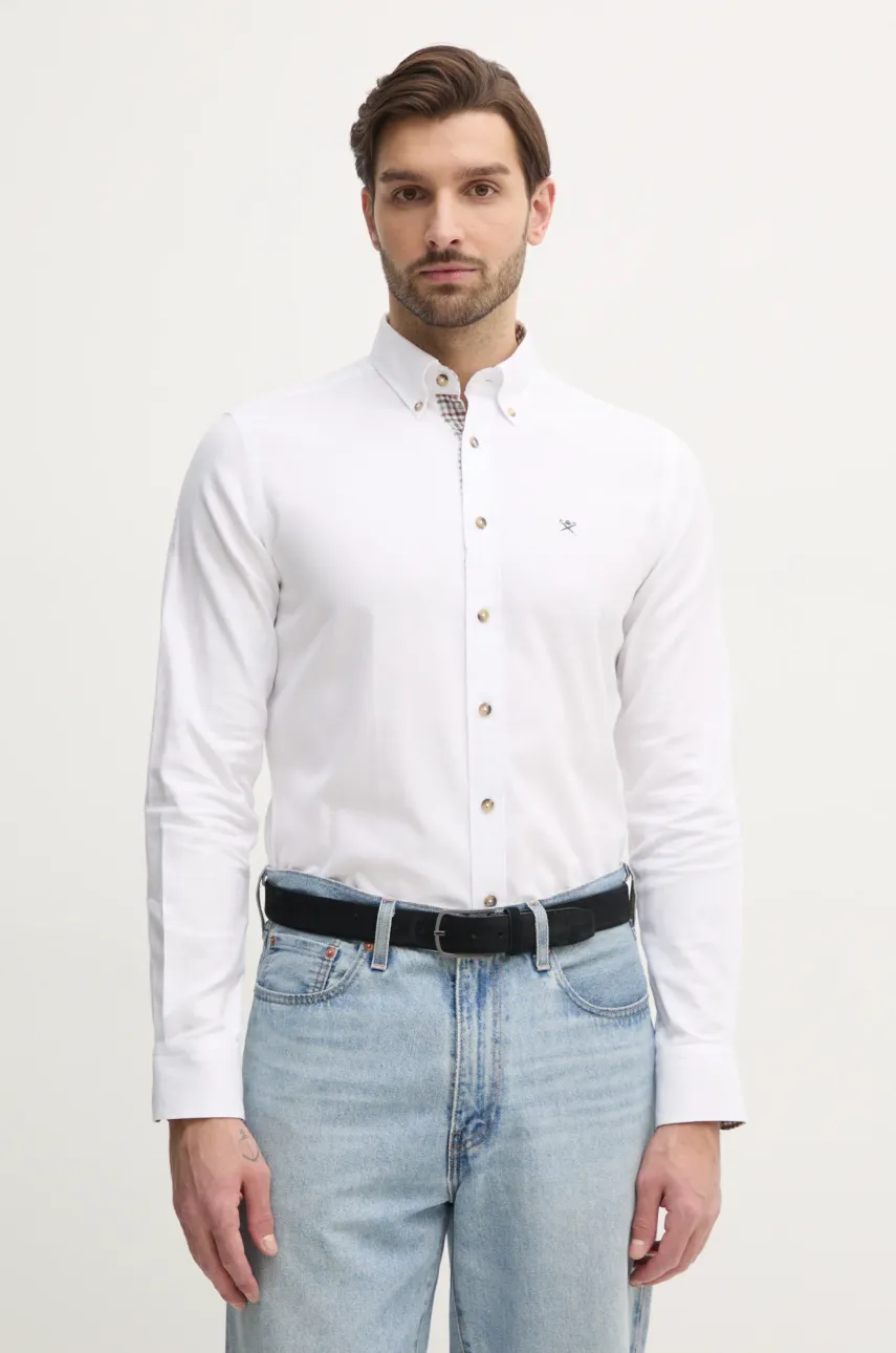 Hackett London cămașă din bumbac bărbați, culoarea alb, cu guler button-down, regular, HM3010065