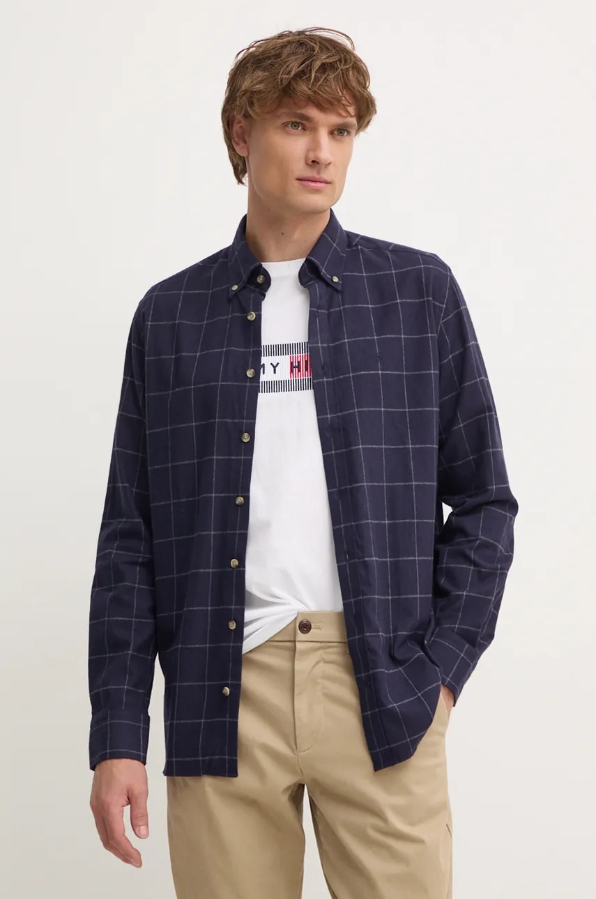 Hackett London camasa din bumbac barbati, culoarea albastru marin, cu guler button-down, regular, HM3010066 Hackett London camasa din bumbac barbati, culoarea albastru marin, cu guler button-down, regular, HM3010066