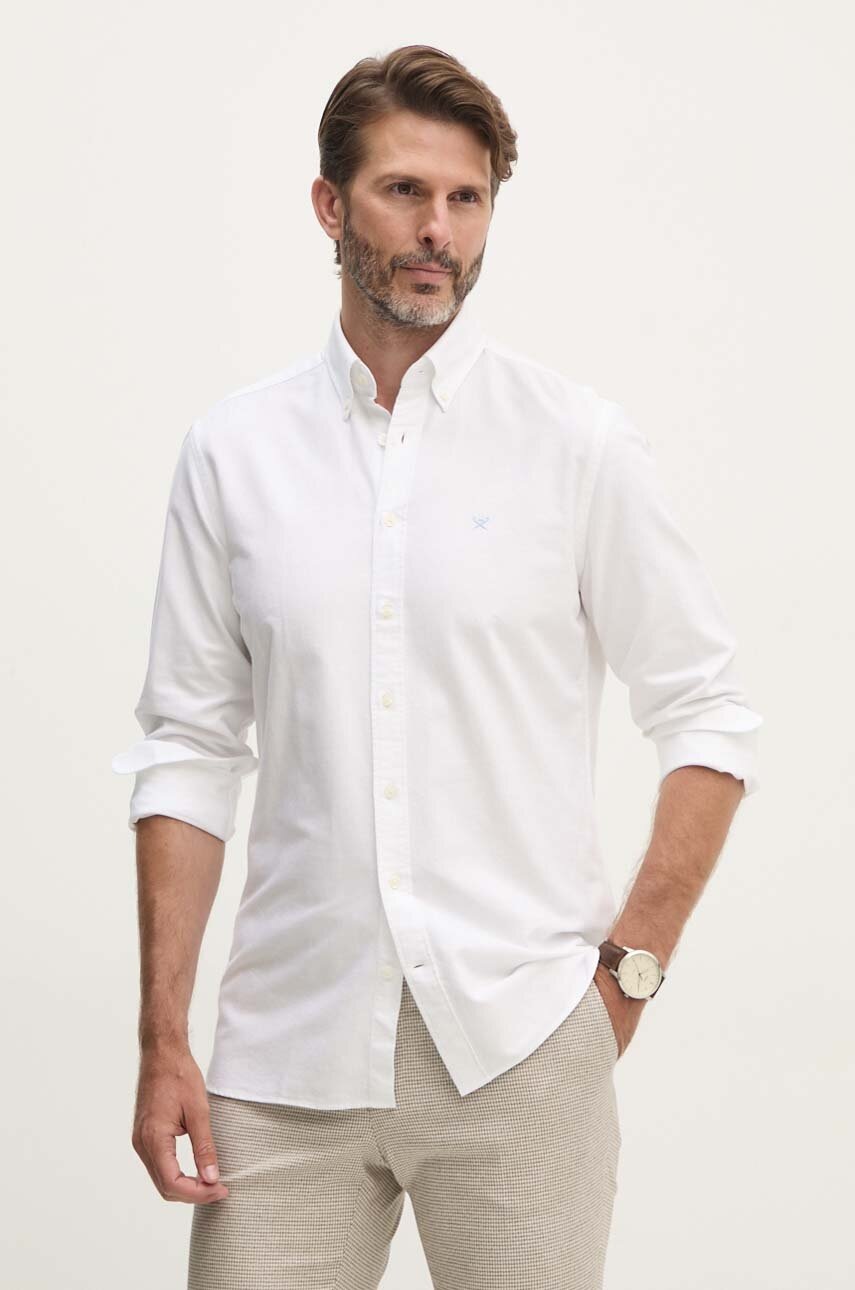 

Памучна риза Hackett London мъжка в бяло с кройка по тялото с яка с копче HM309361, Бял