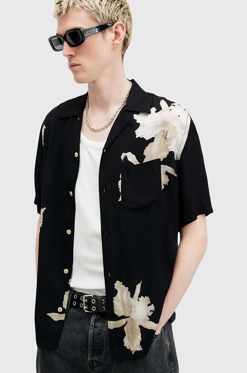 Πουκάμισο AllSaints LACHAISE χρώμα: μαύρο, M117SB φωτογραφία