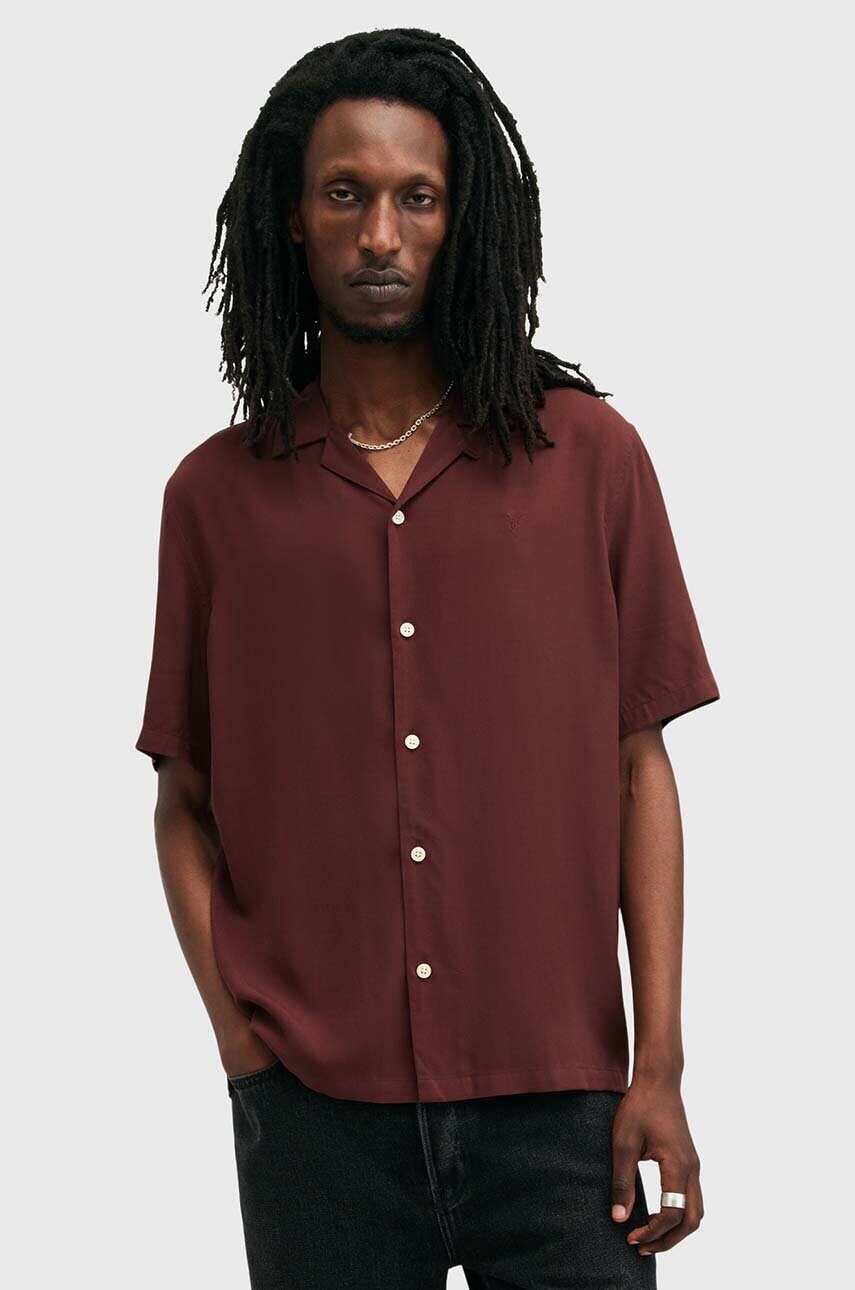 AllSaints camasa VENICE barbati, culoarea bordo, cu guler clasic, relaxed, M159SB