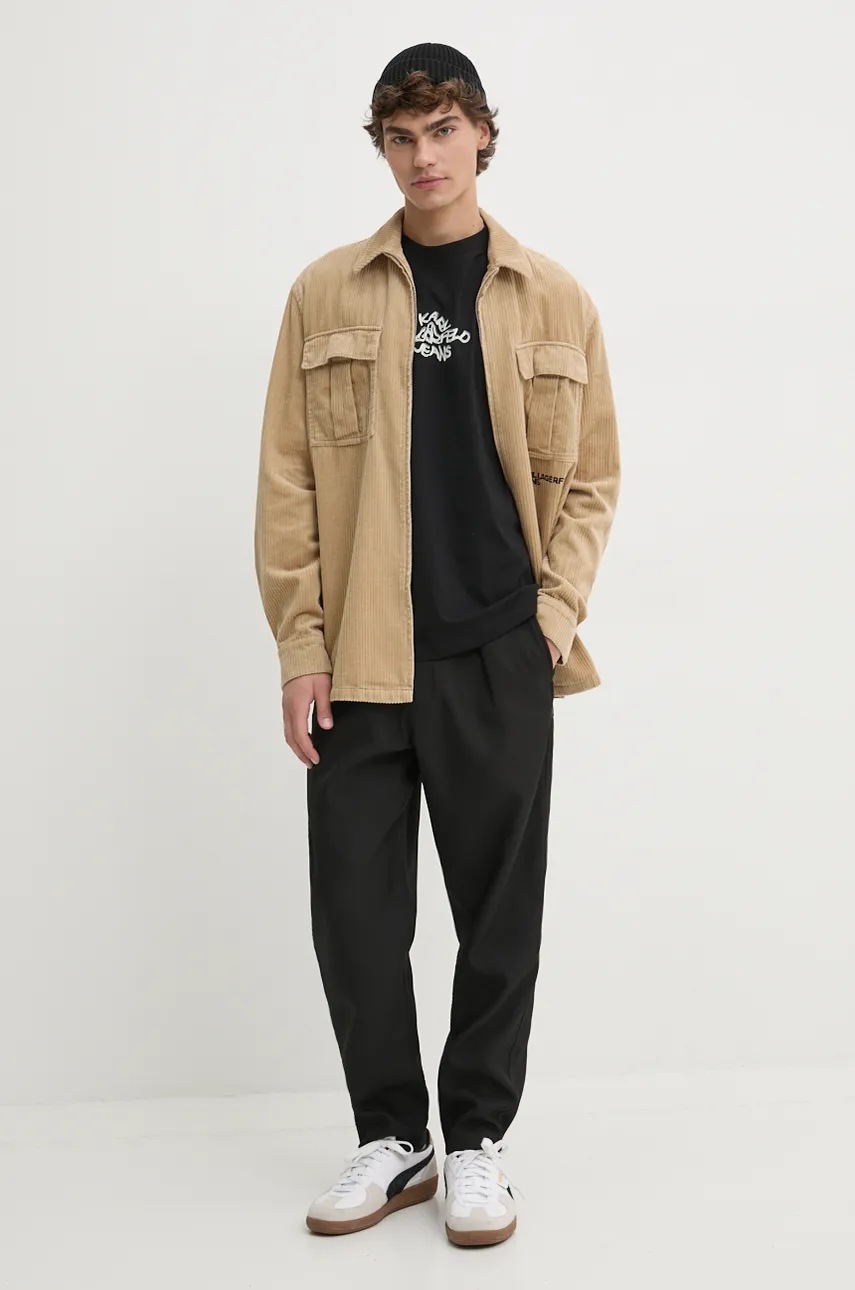 Вельветовая куртка Karl Lagerfeld Jeans цвет бежевый переходная oversize 246D1606 Вельветовая куртка Karl Lagerfeld Jeans цвет бежевый переходная oversize 246D1606