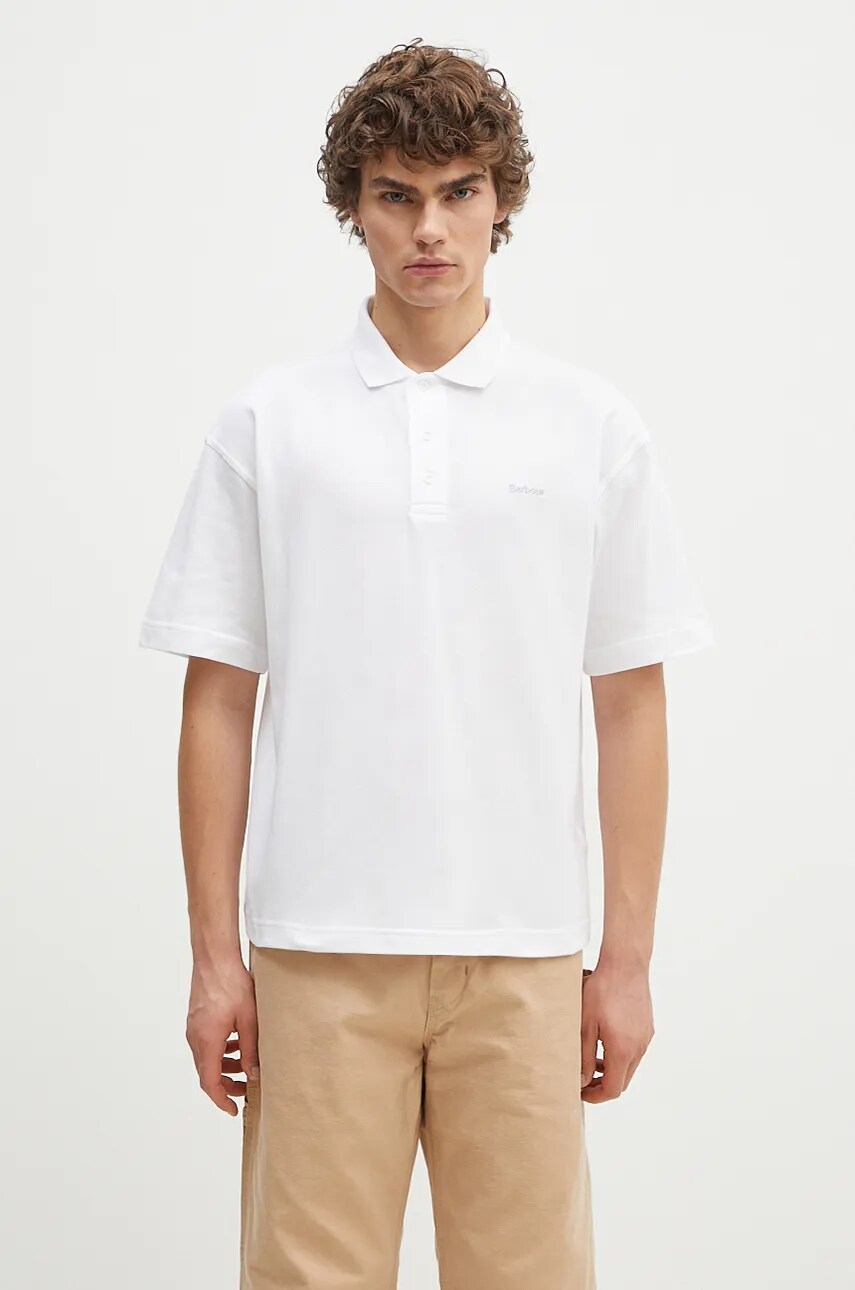 Barbour polo de bumbac Dunand OS Polo Shirt culoarea alb, neted, MML1426