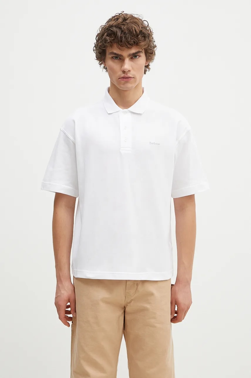 Barbour polo de bumbac Dunand OS Polo Shirt culoarea alb, neted, MML1426