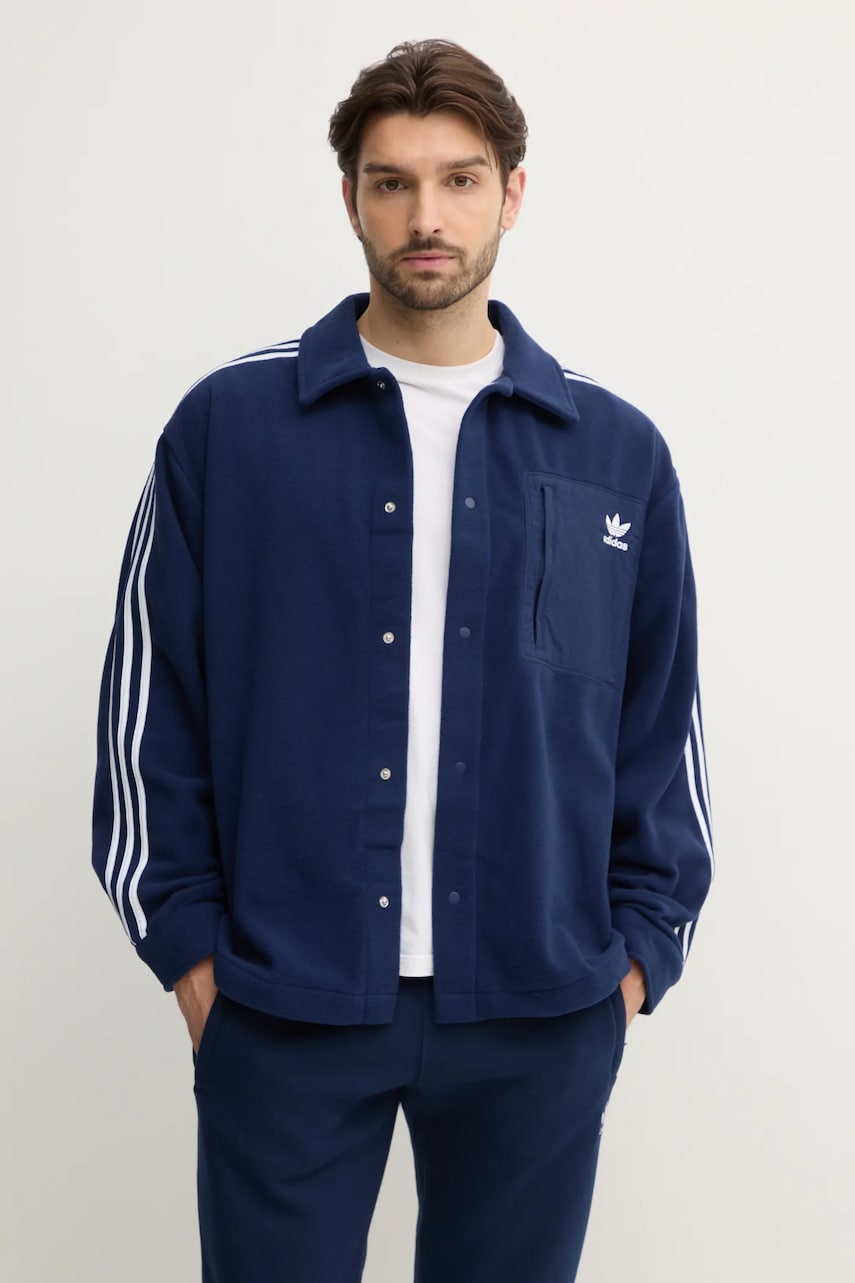 adidas Originals cămașă din lână culoarea albastru marin, cu guler clasic, regular, IX5217 adidas Originals cămașă din lână culoarea albastru marin, cu guler clasic, regular, IX5217