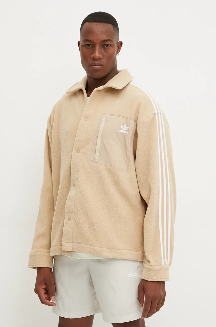 adidas Originals hanorac fleece culoarea bej, cu imprimeu, IX5219 adidas Originals hanorac fleece culoarea bej, cu imprimeu, IX5219