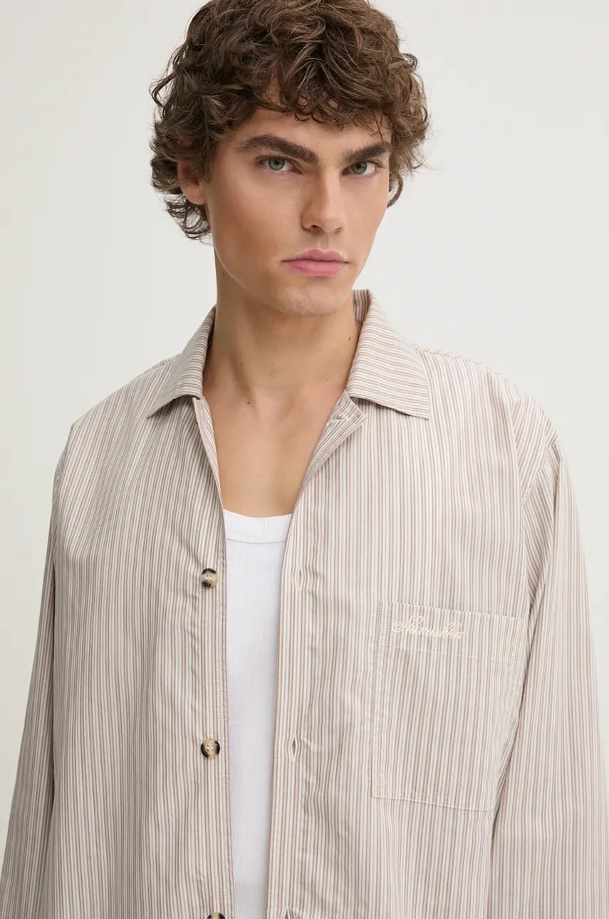 Nanushka cămașă JELMER barbati, culoarea bej, cu guler italian, regular, NM24PFSH02475 Nanushka cămașă JELMER barbati, culoarea bej, cu guler italian, regular, NM24PFSH02475