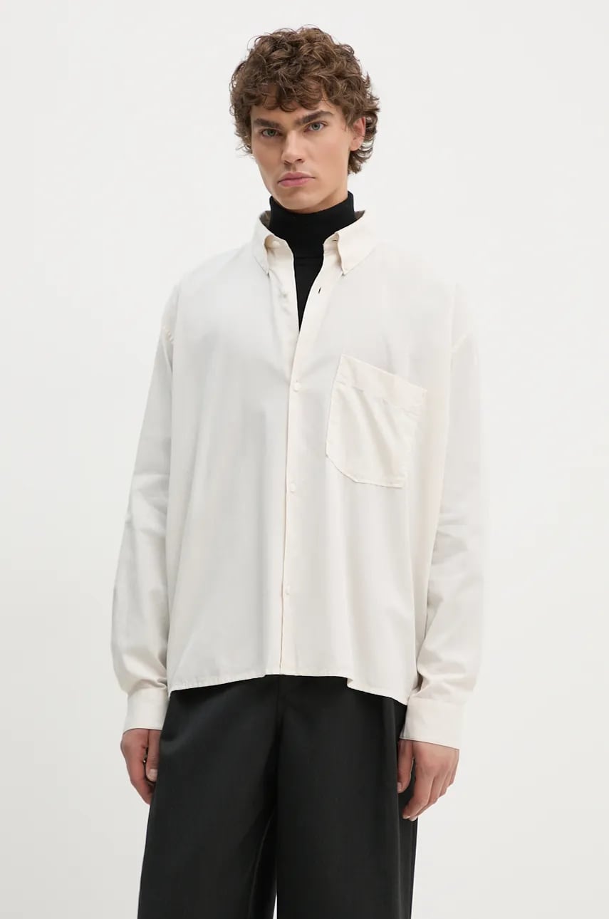 Won Hundred camasa din bumbac barbati, culoarea bej, cu guler button-down, relaxed, 3118-14235 Won Hundred camasa din bumbac barbati, culoarea bej, cu guler button-down, relaxed, 3118-14235