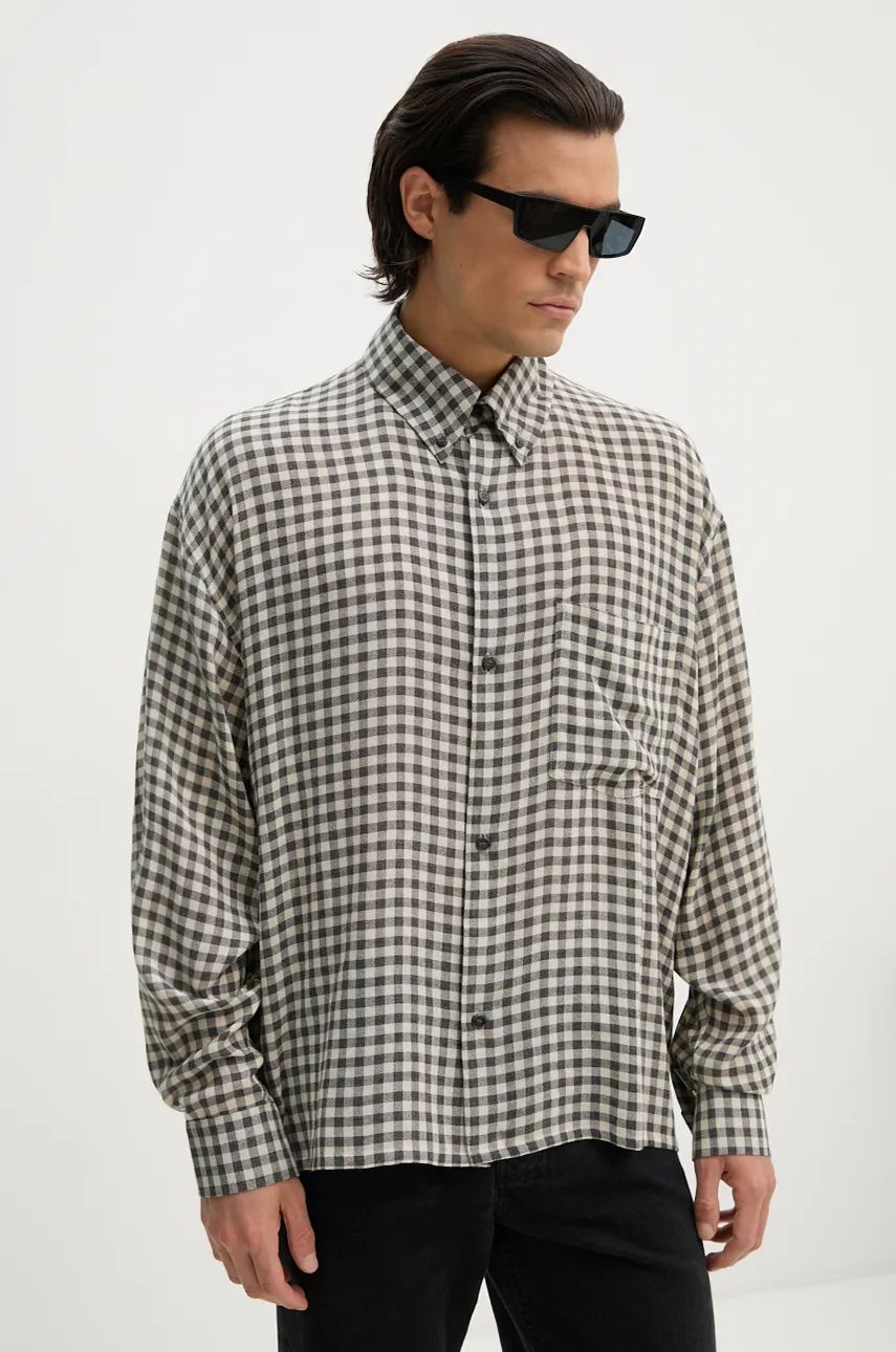 Won Hundred camasa din lana culoarea gri, cu guler button-down, relaxed, 3296-14261