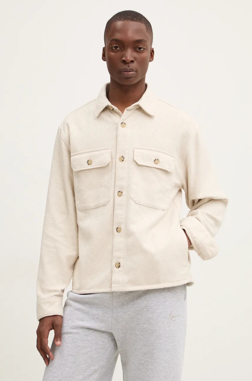 Abercrombie & Fitch camasa barbati, culoarea bej, cu guler clasic, relaxed, KI125-4382 Abercrombie & Fitch camasa barbati, culoarea bej, cu guler clasic, relaxed, KI125-4382