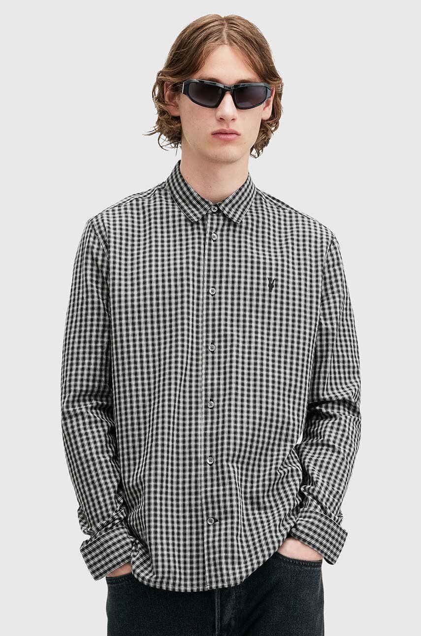 Bombažna Srajca AllSaints NEO LS SHIRT Moška, črna Barva, M044SB