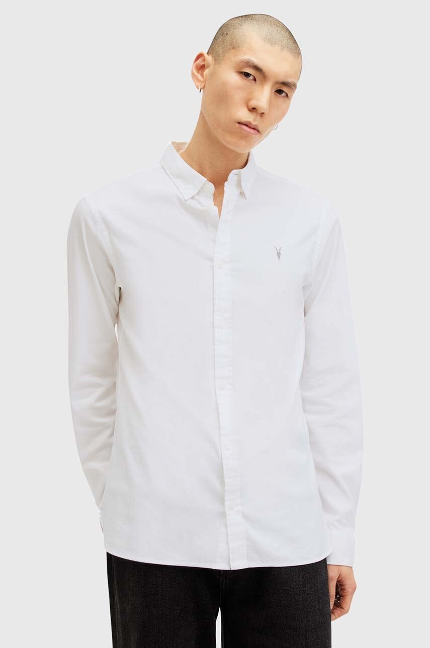 AllSaints camasa din bumbac HAWTHORNE LS SHIRT barbati, culoarea alb, cu guler clasic, slim, M150SB AllSaints camasa din bumbac HAWTHORNE LS SHIRT barbati, culoarea alb, cu guler clasic, slim, M150SB