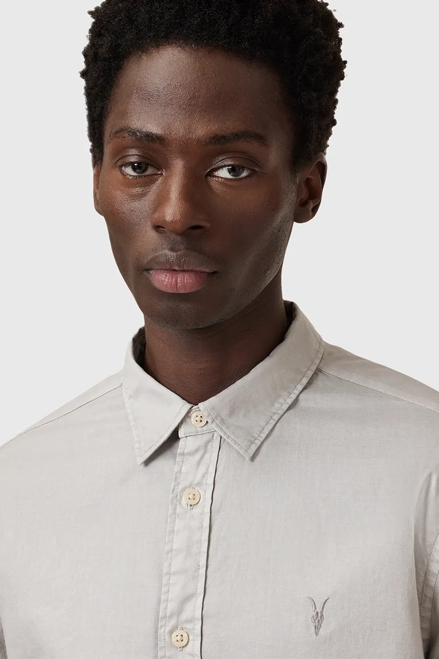 Хлопковая рубашка AllSaints HAWTHORNE LS SHIRT цвет чёрный slim классический воротник M150SB