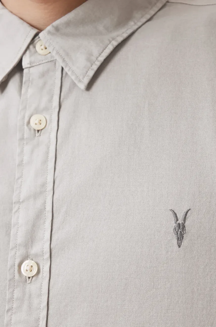 Хлопковая рубашка AllSaints HAWTHORNE LS SHIRT мужская цвет серый slim классический воротник M150SB Хлопковая рубашка AllSaints HAWTHORNE LS SHIRT мужская цвет серый slim классический воротник M150SB