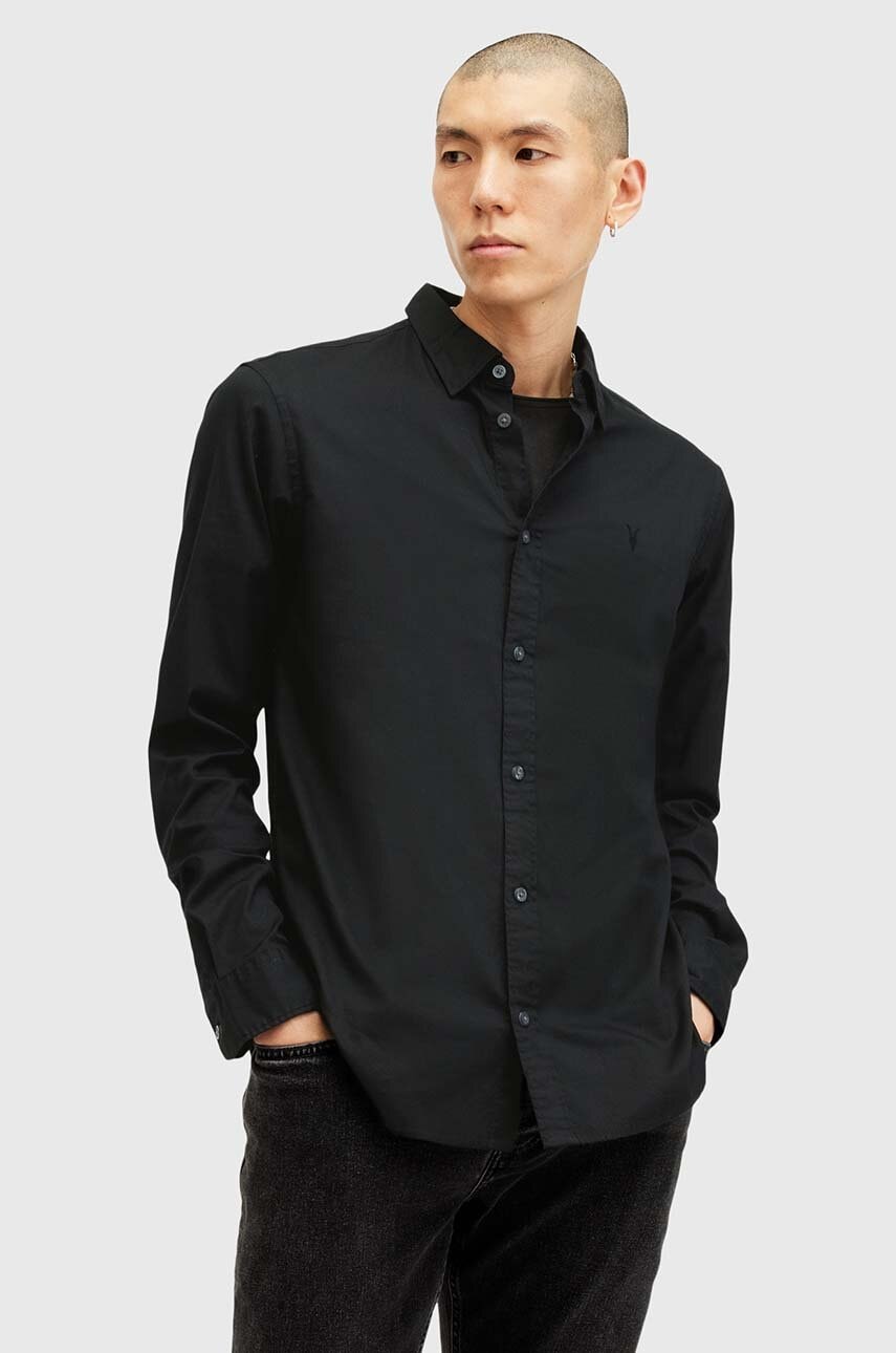 AllSaints camasa din bumbac HAWTHORNE LS SHIRT barbati, culoarea negru, cu guler clasic, slim, M150SB AllSaints camasa din bumbac HAWTHORNE LS SHIRT barbati, culoarea negru, cu guler clasic, slim, M150SB