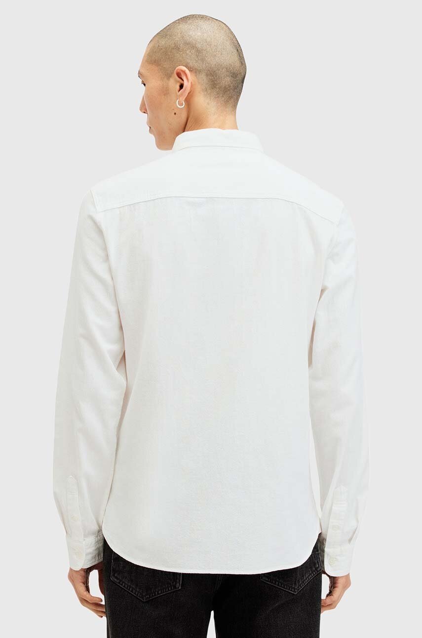 Бавовняна сорочка AllSaints LOVELL LS SHIRT чоловіча колір білий slim класичний комір M152SB 