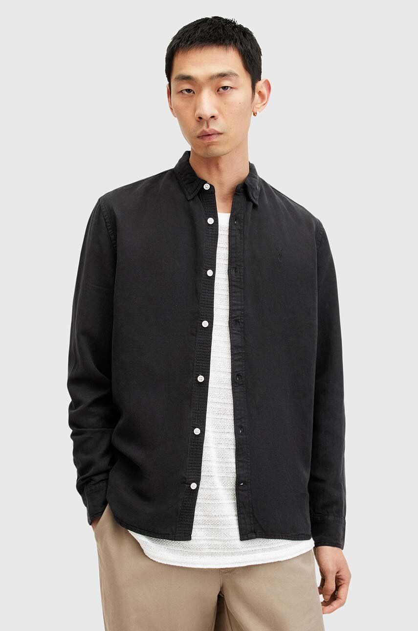 AllSaints Πουκάμισο με μείγμα από λινό AllSaints LAGUNA LS SHIRT χρώμα: μαύρο, M160SB