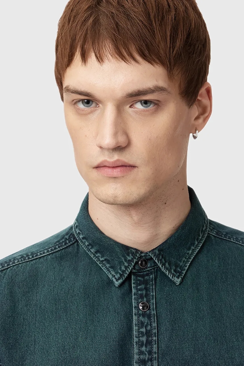 Джинсовая рубашка AllSaints GLEASON LS SHIRT цвет серый regular классический воротник M165SB Джинсовая рубашка AllSaints GLEASON LS SHIRT цвет серый regular классический воротник M165SB