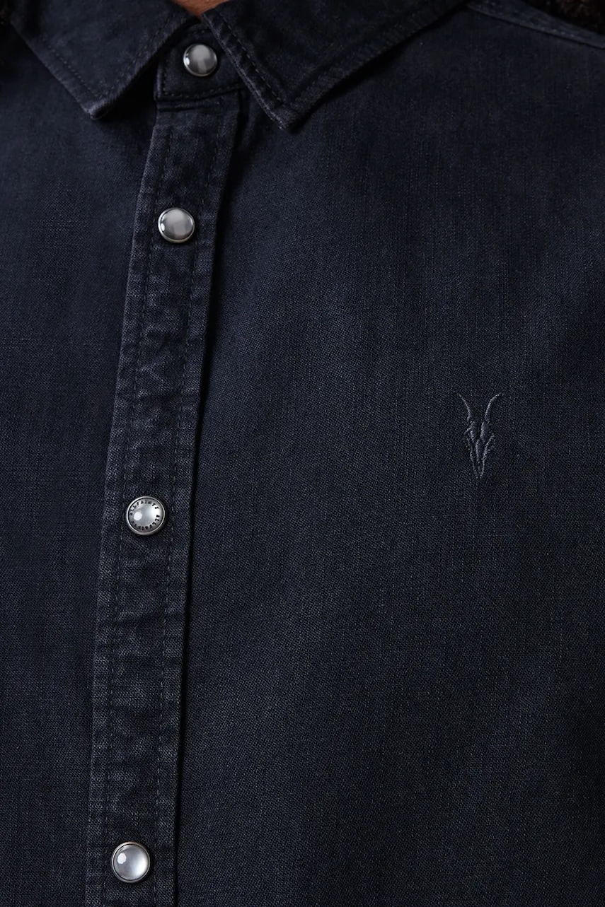 Джинсовая рубашка AllSaints GLEASON LS SHIRT мужская цвет чёрный regular классический воротник M165SB Джинсовая рубашка AllSaints GLEASON LS SHIRT мужская цвет чёрный regular классический воротник M165SB