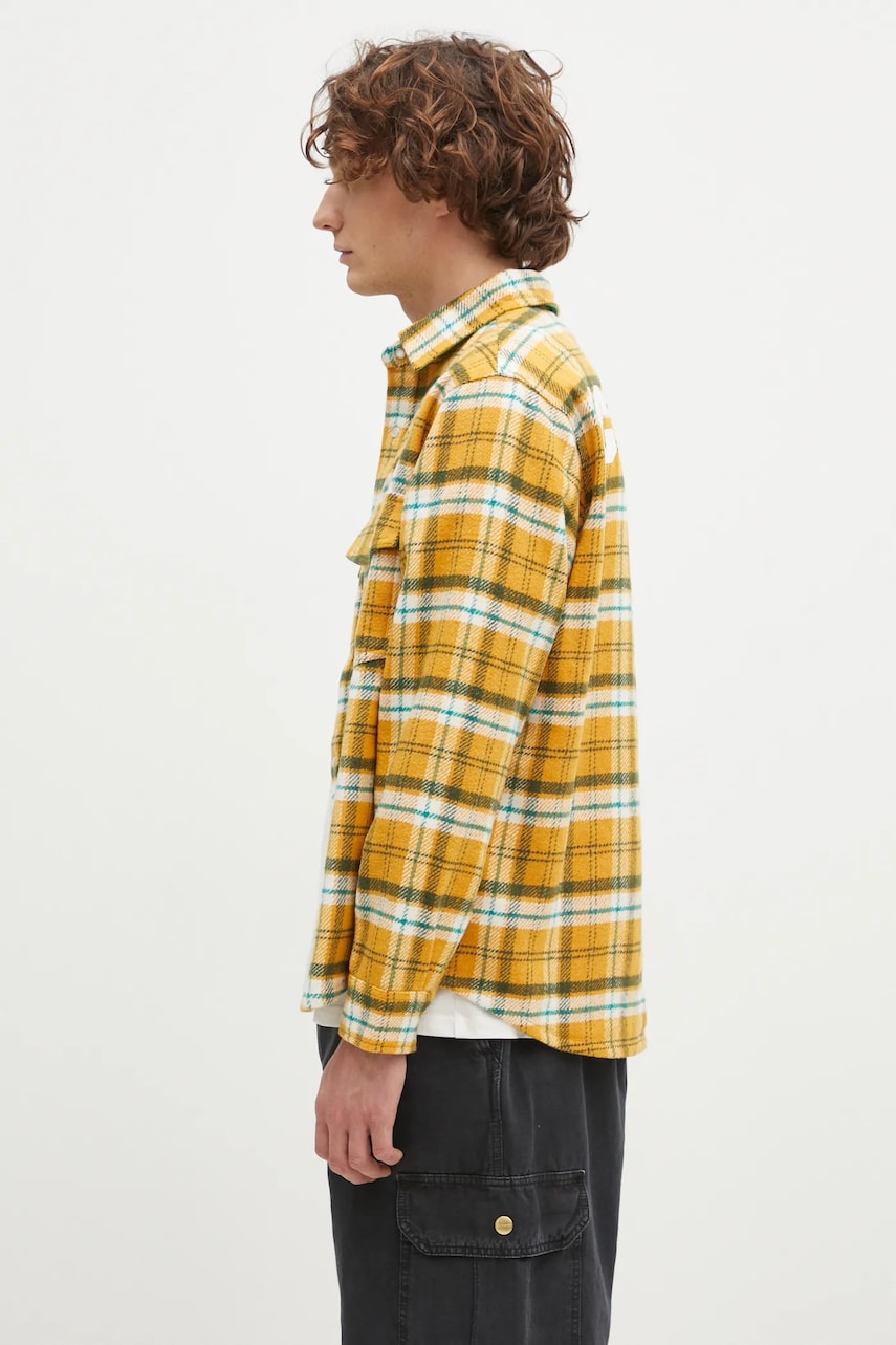 Рубашка ICECREAM Flannel Overshirt мужская цвет жёлтый relaxed классический воротник IC24319 Рубашка ICECREAM Flannel Overshirt мужская цвет жёлтый relaxed классический воротник IC24319