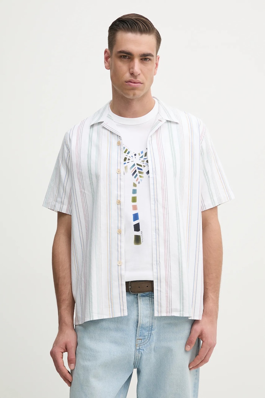 PS Paul Smith cămașă din bumbac bărbați, culoarea alb, regular, M2R.695U.P22264 PS Paul Smith cămașă din bumbac bărbați, culoarea alb, regular, M2R.695U.P22264