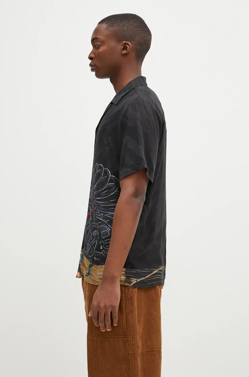 Сорочка Maharishi Cyber Skeleton Camp Collar Shirt чоловіча колір чорний relaxed 1408.MULTI