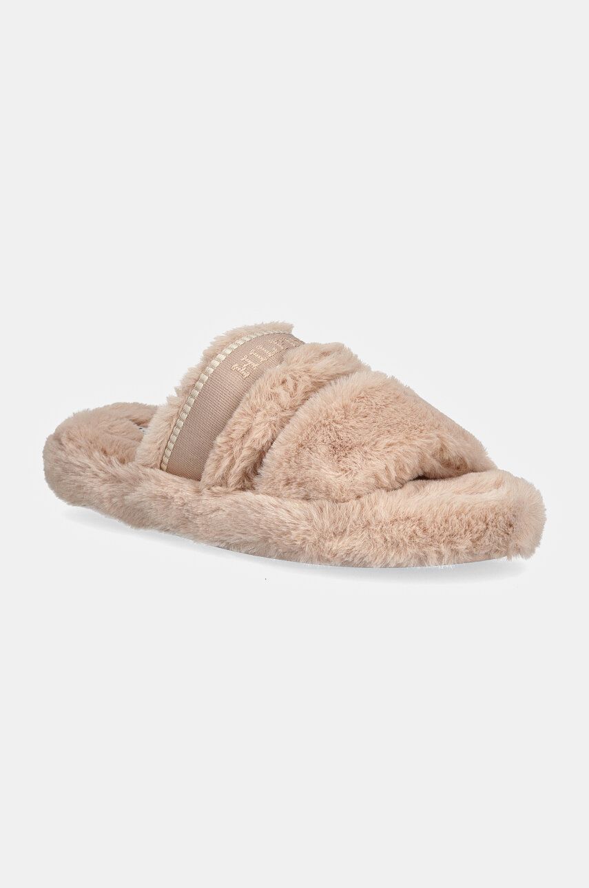 Levně Pantofle Tommy Hilfiger HILFIGER FUR BASICS SLIPPER béžová barva, FW0FW08343