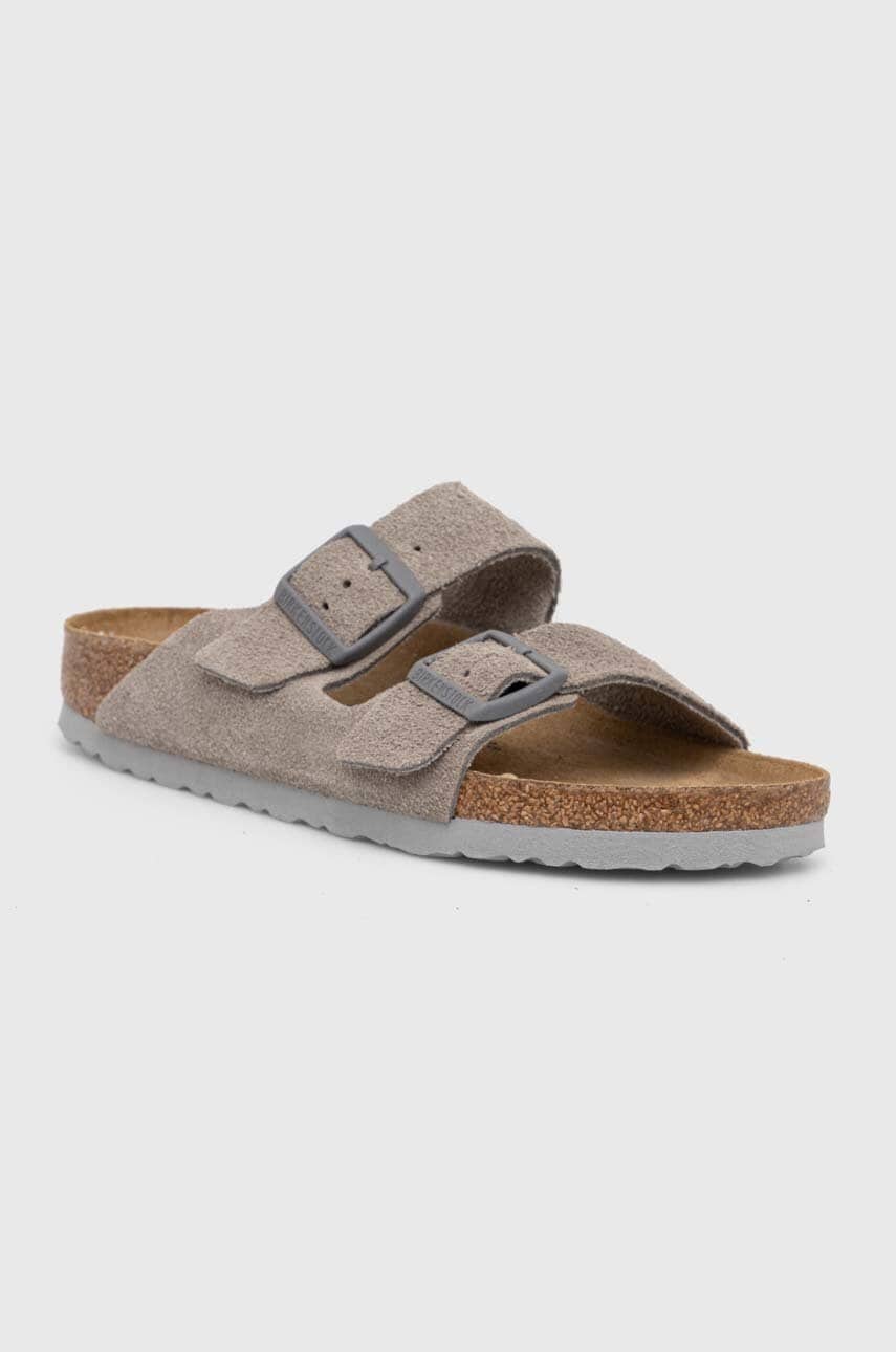 Birkenstock papuci din piele Arizona femei, culoarea gri, 1027687 Birkenstock papuci din piele Arizona femei, culoarea gri, 1027687