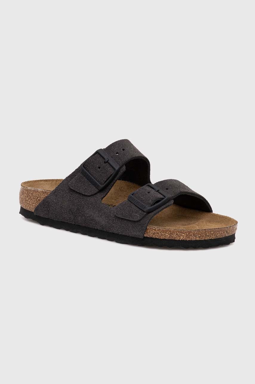 Birkenstock papuci din piele Arizona femei, culoarea gri, 1028592