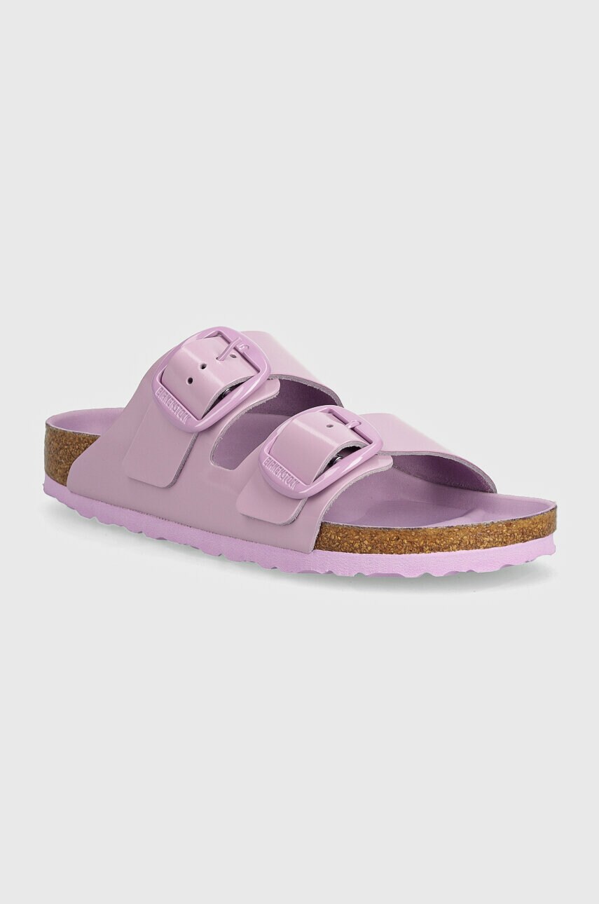 Birkenstock slapi de piele Arizona Big Buckle femei, culoarea violet, 1028611