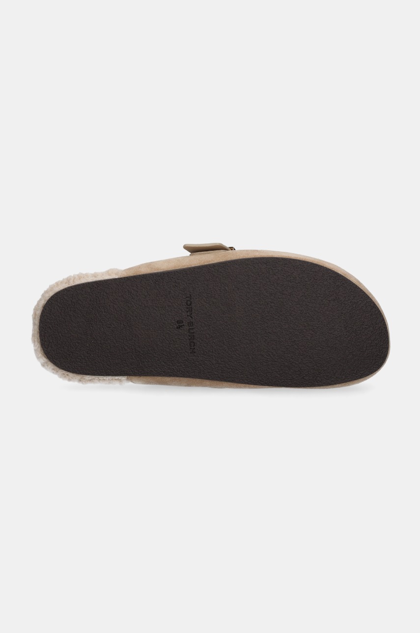 Замшеві шльопанці Tory Burch Mellow Shearling Mule жіночі колір бежевий 163612-250 