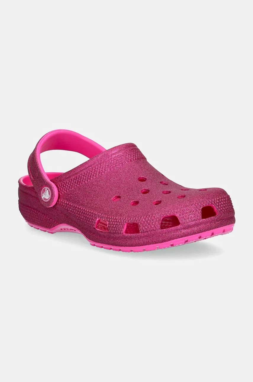 Crocs papuci Classic Glitter Clog femei, culoarea roz, 205942