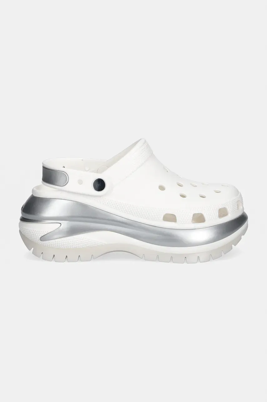 Natikače Crocs Mega Crush Metallic Clog Za žene, Boja: Bijela, S Platformom, 210368