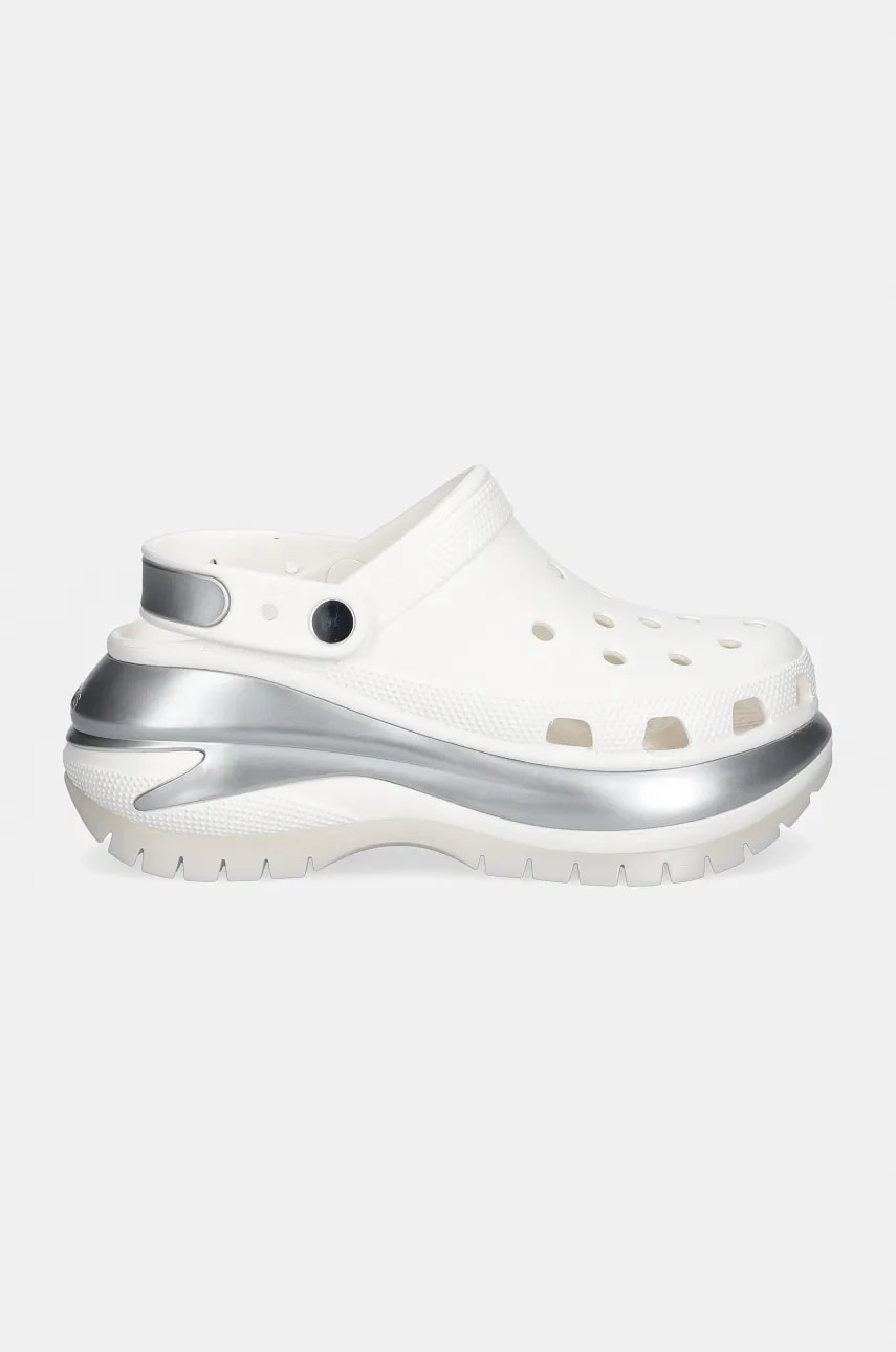Шлепанцы Crocs Mega Crush Metallic Clog женские цвет белый на платформе 210368 Шлепанцы Crocs Mega Crush Metallic Clog женские цвет белый на платформе 210368