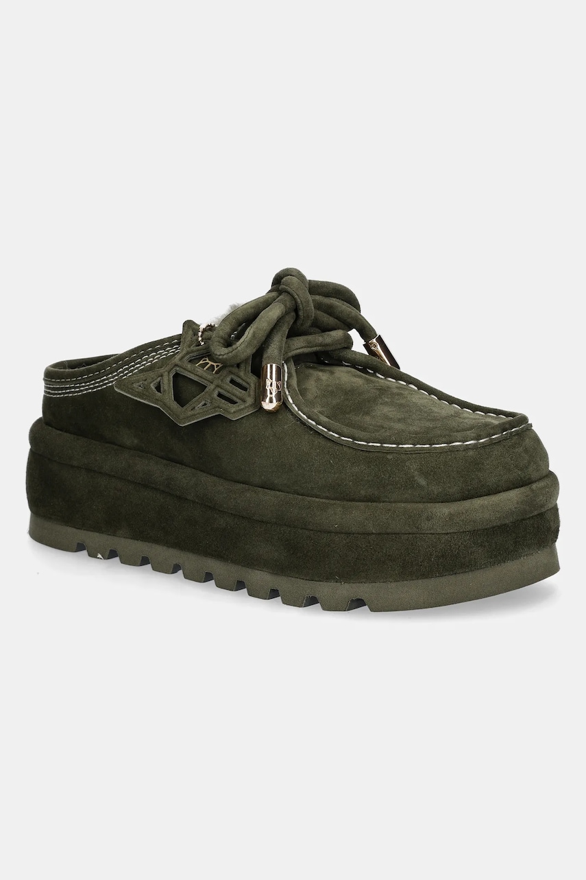 Naked Wolfe papuci din piele intoarsa Blizzard culoarea verde, Blizzard Suede Shearling Dark Olive Naked Wolfe papuci din piele intoarsa Blizzard culoarea verde, Blizzard Suede Shearling Dark Olive