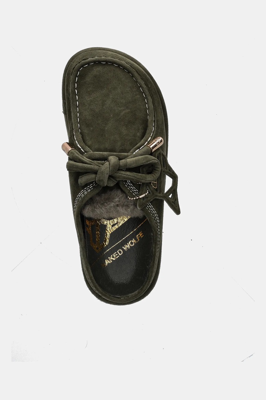 Замшеві тапочки Naked Wolfe Blizzard колір зелений Blizzard Suede Shearling Dark Olive 