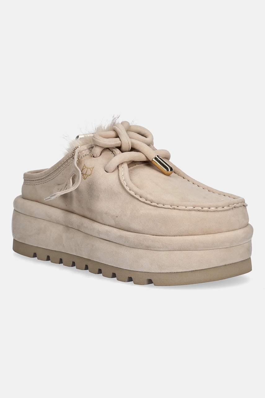 Naked Wolfe papuci din piele întoarsă Blizzard culoarea bej, Blizzard Suede Faux Fur Ice