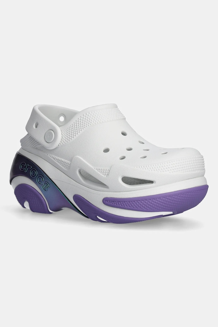 Crocs papuci Bubble Crush Reflector Clog femei, culoarea alb, cu platforma, 210743