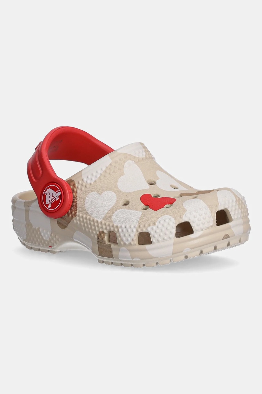 Crocs șlapi copii CLASSIC HEART PRINT CLOG culoarea bej, 206832
