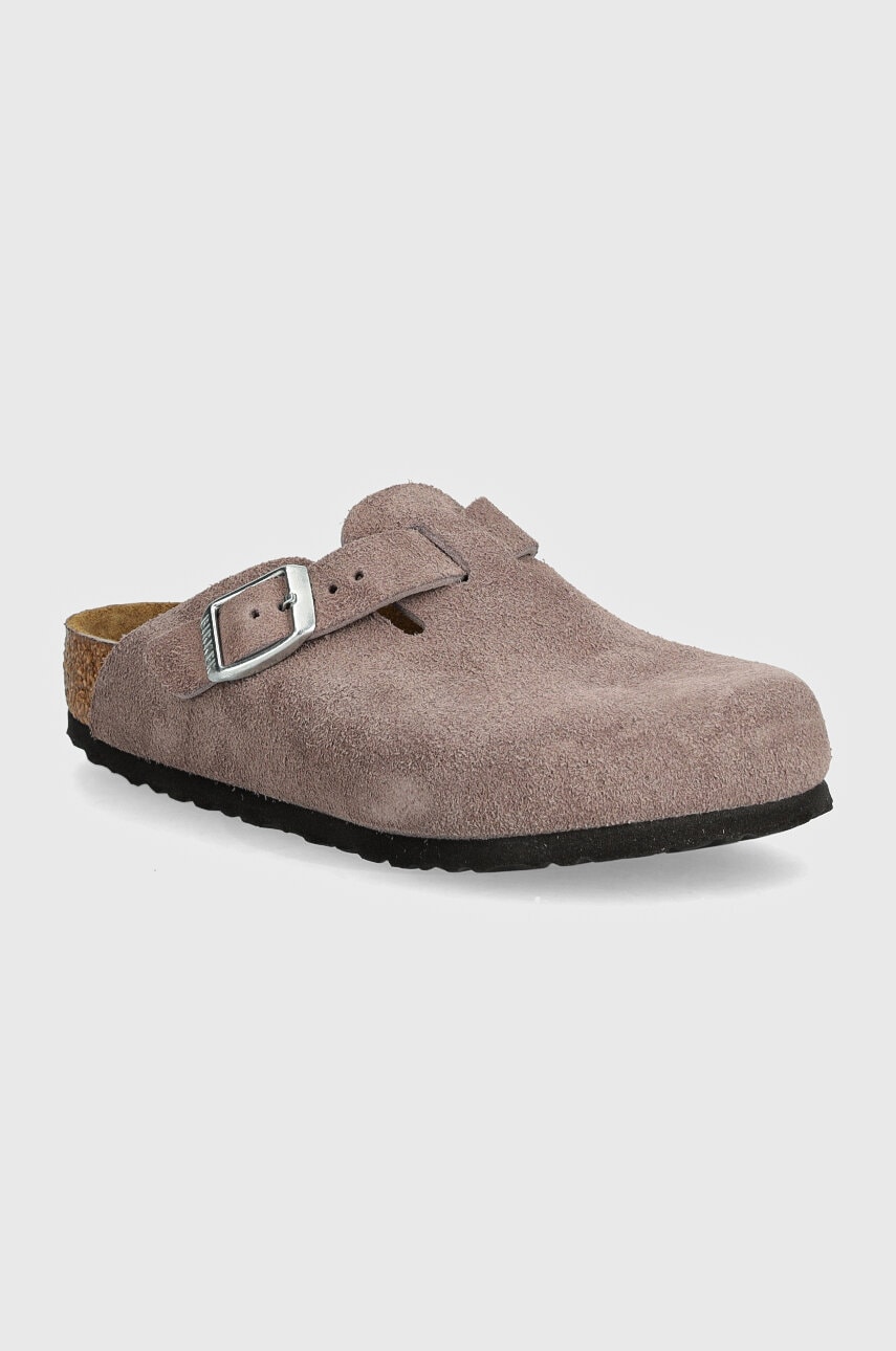 Birkenstock papuci din piele intoarsa pentru copii Boston culoarea roz, 1027894 Birkenstock papuci din piele intoarsa pentru copii Boston culoarea roz, 1027894