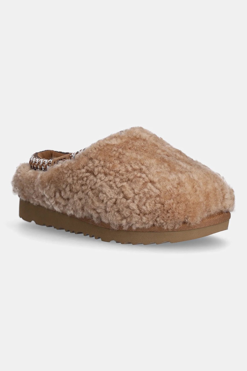 UGG papuci de lână pentru copii TASMAN MAXI CURLY culoarea maro, 1158256K
