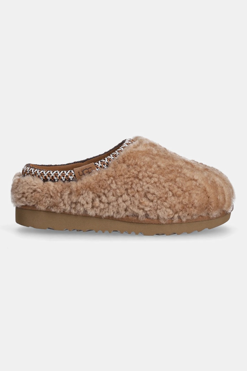 Детские шерстяные тапочки UGG TASMAN MAXI CURLY цвет коричневый 1158256K